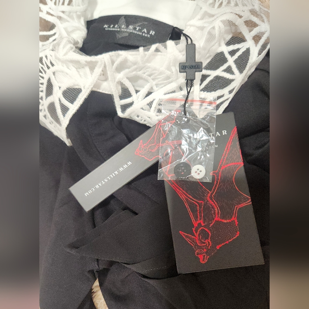 Killstar black button-down shirt with bell sleeves - Picture 9 of 11